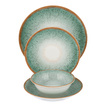 Potsalina - Daily Use Dinner Set 24 Pieces - Green & Brown - Porcelain