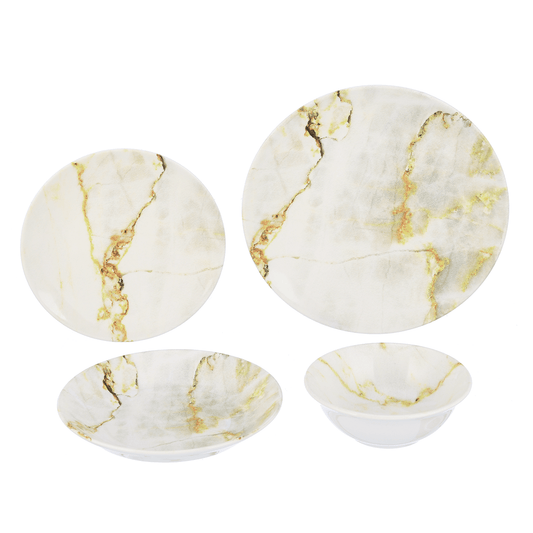 Potsalina - Daily Use Dinner Set 24 Pieces - Off white & Yellow- Porcelain