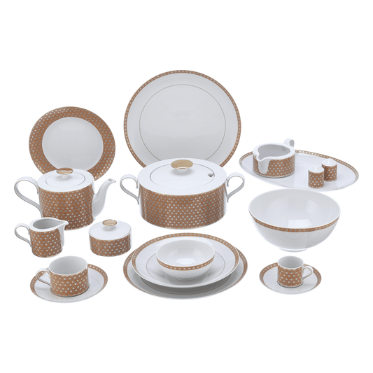 Falkenporzellan - Dinner Set 112 Pieces - Orange & Gold & Blue - Porcelain