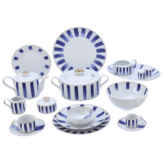 Falkenporzellan - Dinner Set 112 Pieces - Blue & Gold - Porcelain - 13000117