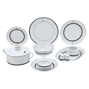 Falkenporzellan - Dinner Set 59 Pieces - Black & Gold - Porcelain