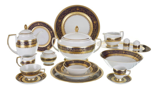 Falkenporzellan - Dinner Set 112 Pieces - Porcelain - Blue & Gold