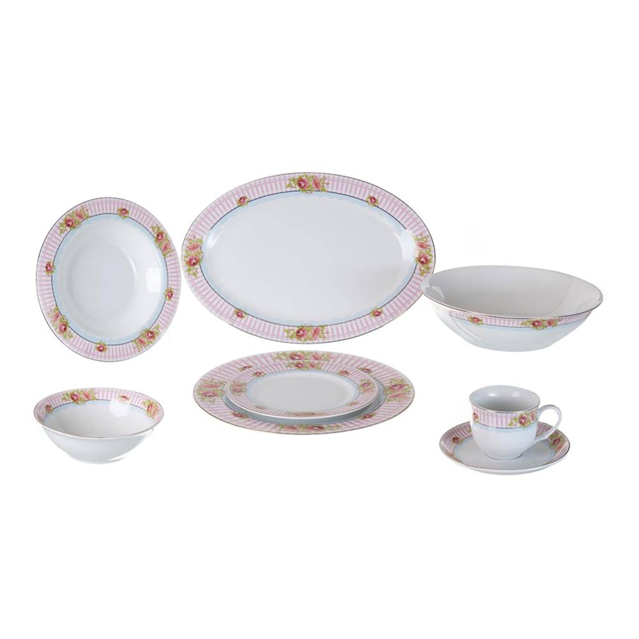 Dubai Porcelain - Daily Use Dinner Set 38 Pieces - Porcelain - Floral Design & Pink - 130003071