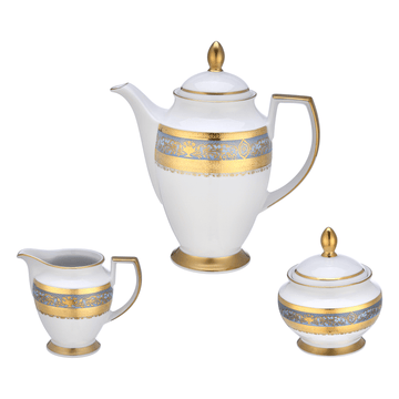 Falkenporzellan - Coffee Set 3 Pieces - Blue & Gold - Porcelain