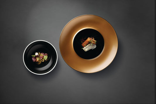 BergHOFF - Deep Presentation Plate & Bowl 2 Pieces - Black & Gold - Porcelain