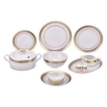 Falkenporzellan - Dinner Set 59 Pieces - Gold & Silver - Porcelain