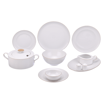 Falkenporzellan - Dinner Set 59 Pieces Stripes - Gold - Porcelain
