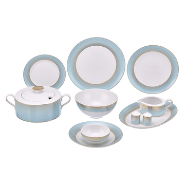 Falkenporzellan - Dinner Set 59 Pieces - Blue & Gold - Porcelain