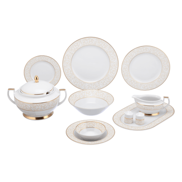 Falkenporzellan - Dinner Set 59 Pieces - Cream & Gold - Porcelain