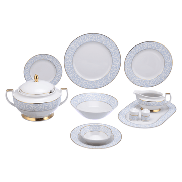 Falkenporzellan - Dinner Set 59 Pieces - Light Blue & Gold - Porcelain