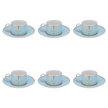 Falkenporzellan - Candy Line Tea Set 6 Pieces - Light Blue & Gold  - Porcelain