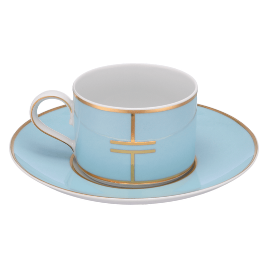 Falkenporzellan - Candy Line Tea Set 6 Pieces - Light Blue & Gold  - Porcelain
