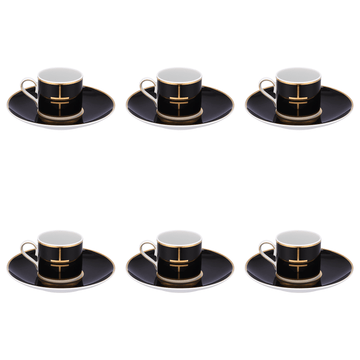 Falkenporzellan - Candy Line Coffee Set 6 Pieces - Black & Gold - Porcelain