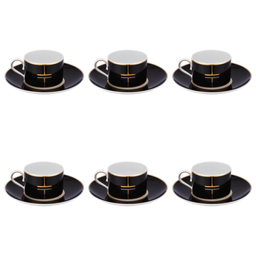 Falkenporzellan - Tea Set 6 Pieces - Black & Gold - Porcelain