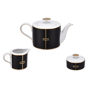 Falkenporzellan - Candy Line Coffee Set 3 Pieces -Black & Gold - Porcelain