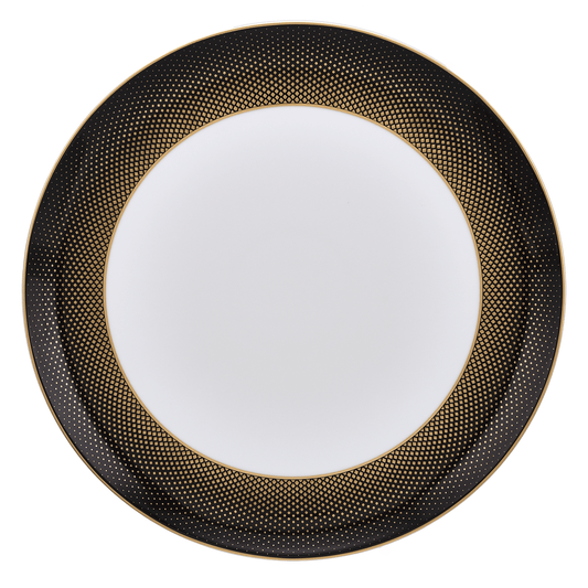 Falkenporzellan - Dinner Set 59 Pieces - Black Dotted & Gold - Porcelain