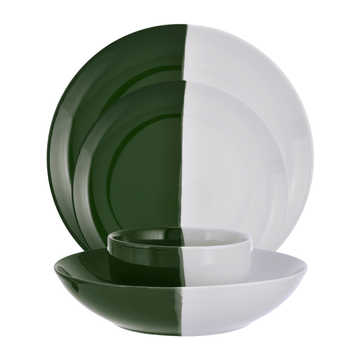 Senzo - Daily use Dinner Set 24 Pieces - Green & White - Porcelain