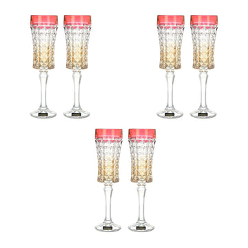 Bohemia Crystal - Flute Glass Set 6 Pieces - Gold & Red - 120ml - Crystal