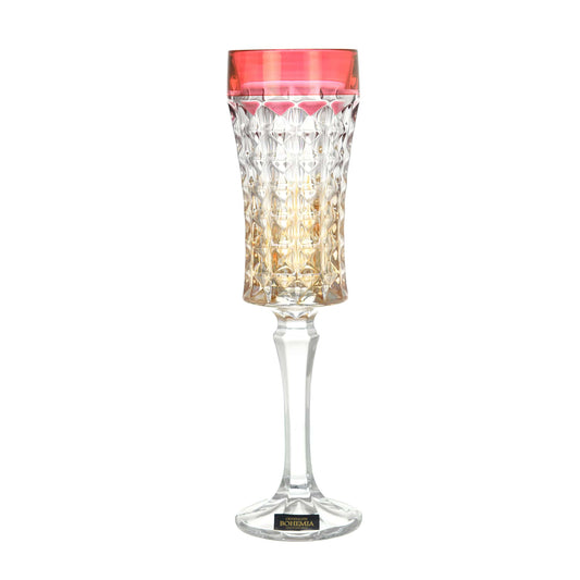 Bohemia Crystal - Flute Glass Set 6 Pieces - Gold & Red - 120ml - Crystal