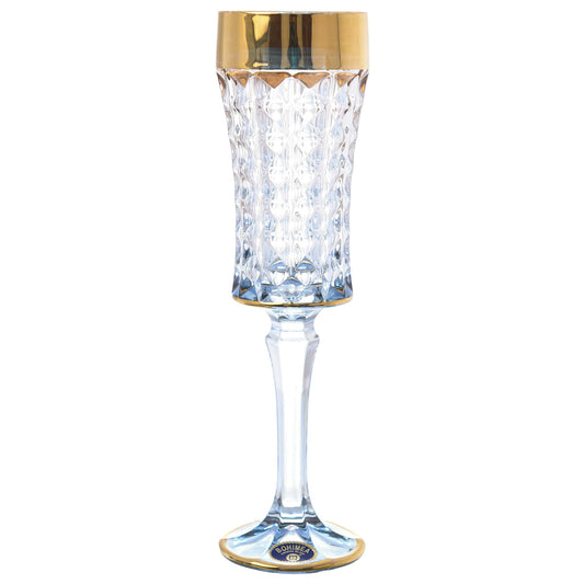 Bohemia Crystal - Flute Glass Set 6 Pieces - Blue & Gold - 200ml - 2700010492
