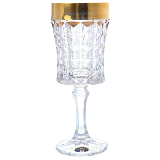 Bohemia Crystal - Goblet Diamond Glass Set 6 Pieces - Gold - 200ml - Crystal