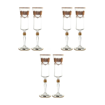 Bohemia Crystal - Flute Glass Set 6 Pieces - Gold - 150ml - Crystal