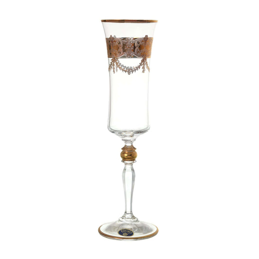 Bohemia Crystal - Flute Glass Set 6 Pieces - Gold - 150ml - Crystal