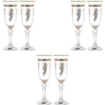 Bohemia Crystal - Flute Glass Set 6 Pieces - Gold - 150ml - Crystal