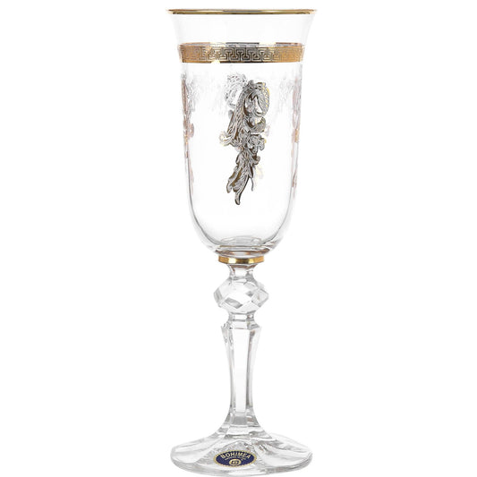 Bohemia Crystal - Flute Glass Set 6 Pieces - Gold - 150ml - Crystal