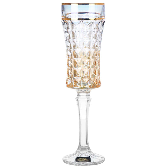Bohemia Crystal - Flute Glass Set 6 Pieces - Gold & Blue - 120ml - Crystal