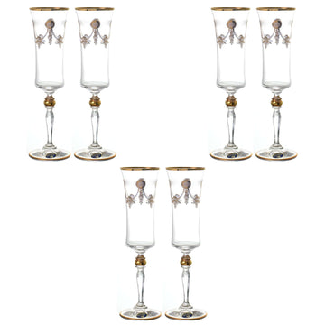 Bohemia Crystal - Flute Glass Set 6 Pieces - Gold - 150ml - Crystal