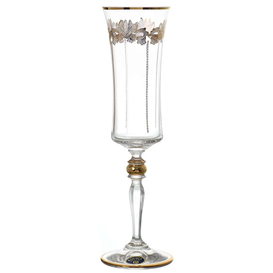 Bohemia Crystal - Flute Glass Set 6 Pieces - Gold - 150ml - Crystal