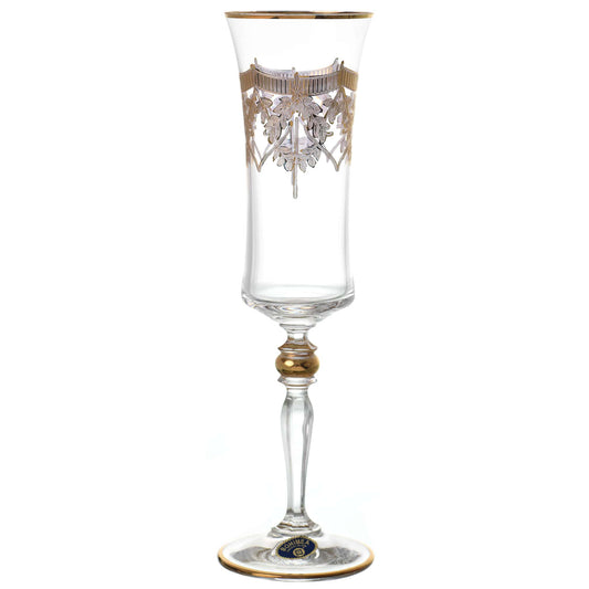 Bohemia Crystal - Flute Glass Set 6 Pieces - Gold - 150ml - Crystal