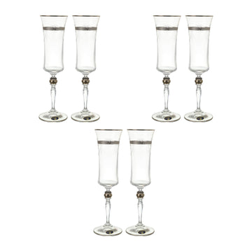 Bohemia Crystal - Flute Glass Set 6 Pieces - Silver - 150ml - Crystal