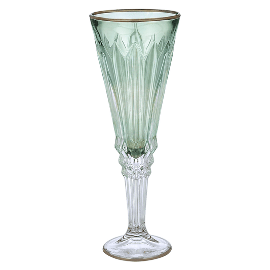 Flute Glass Set 6 Pieces - Green & Silver - 120ml