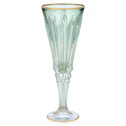 Flute Glass Set 6 Pieces - Green & Gold - 120ml