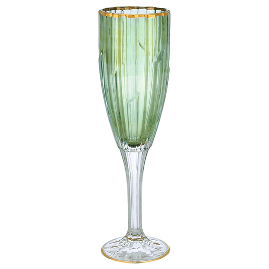 Flute Glass Set 6 Pieces - Green & Gold - 120ml