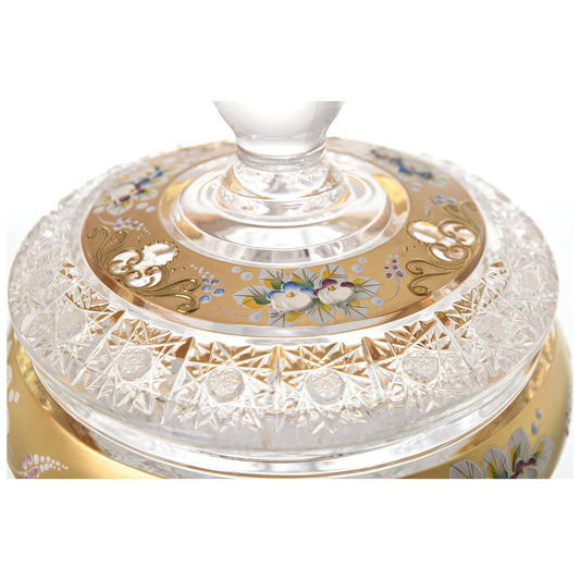 Bohemia Crystal - Round Crystal Box with Long Base - Gold - 270004007