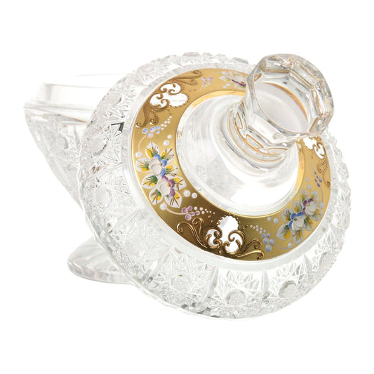 Bohemia Crystal - Round Gold Bohemia Crystal Box with Base - Gold & Flowers - 270004093
