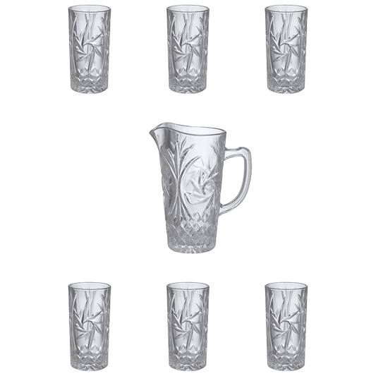 Drink Set 7 Pieces - Decorated Glass