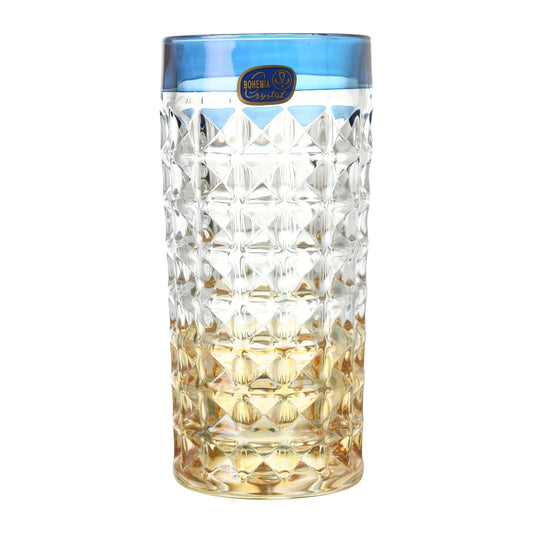 Bohemia Crystal - Highball Glass Set 6 Pieces - Blue, Yellow & Gold - 260ml - Crystal