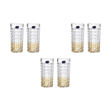 Bohemia Crystal - Diamond Highball Glass Set 6 Pieces - 260 ml - Grey & Gold - Crystal