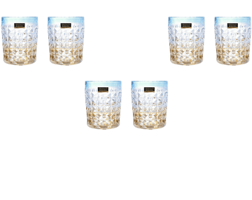 Bohemia Crystal - Diamond Tumbler Glass Set 6 Pieces - Blue & Gold - 230ml - Crystal