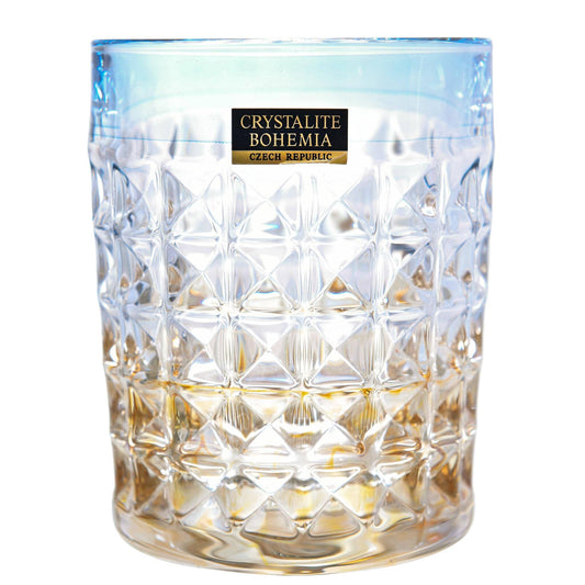 Bohemia Crystal - Diamond Tumbler Glass Set 6 Pieces - Blue & Gold - 230ml - 270006680