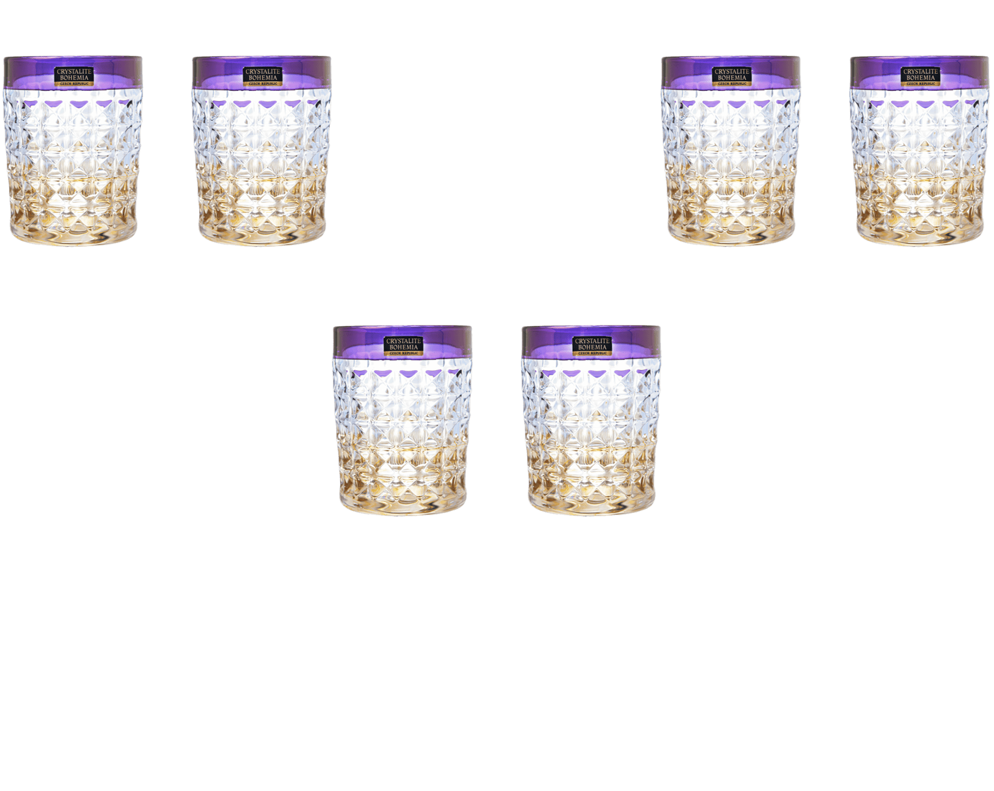 Bohemia Crystal - Diamond Tumbler Glass Set 6 Pieces - Purple & Gold 230ml - 270006682