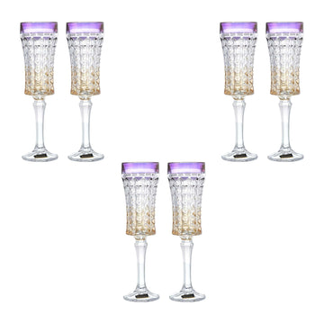 Bohemia Crystal - Flute Glass Set 6 Pieces - Gold & Purple - 120ml - Crystal