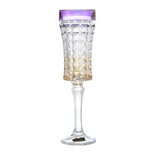 Bohemia Crystal - Flute Glass Set 6 Pieces - Gold & Purple - 120ml - Crystal