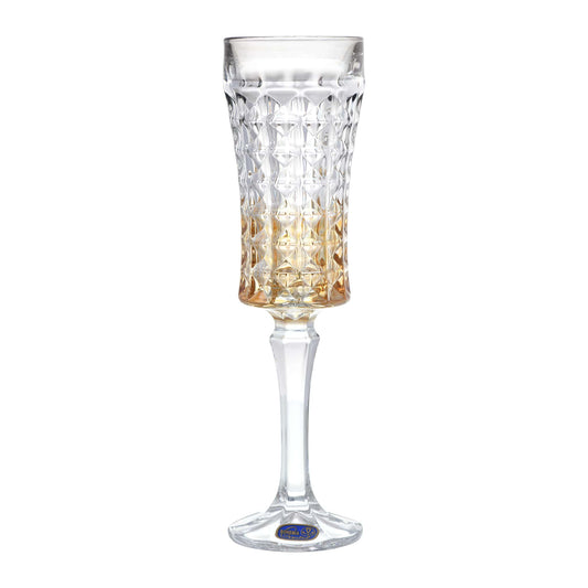 Bohemia Crystal - Flute Diamond Glass Set 6 Pieces - 120ml - Grey & Yellow - Crystal
