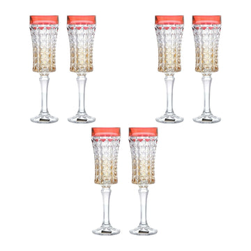 Bohemia Crystal - Flute Diamond Glass Set 6 Pieces - 120ml - Grey, Red & Yellow - Crystal