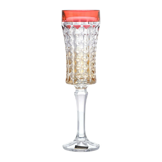 Bohemia Crystal - Flute Diamond Glass Set 6 Pieces - 120ml - Grey, Red & Yellow - Crystal